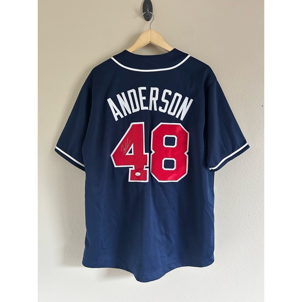 ATLANTA BRAVES IAN ANDERSON #48 SIGNED AUTOGRAPHED CUSTOM Navy JERSEY JSA V-16